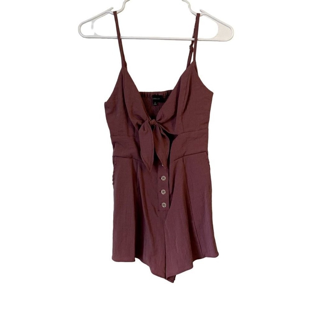 Majorelle Tie Front Keyhole Romper XXS Pink Women Linen Blend